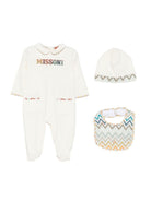 Set tutina, bavaglino e berretto per neonati Missoni Kids bianco con dettagli a zigzag MZB300 Z3672 102 MISSONI KIDS 