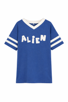 T-shirt per bambino Mini Rodini blu con scritta "Alien" ricamata 26220112 BLUE MINI RODINI KIDS 
