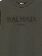 Felpa per bambino Balmain Kids verde con logo ricamato BX4Q50 Z3183 762VE BALMAIN KIDS 