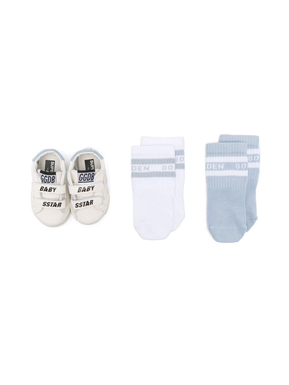 Sneakers per neonati Golden Goose Kids bianche con dettaglio tallone azzurro F00534F007129 11409 GOLDEN GOOSE KIDS 