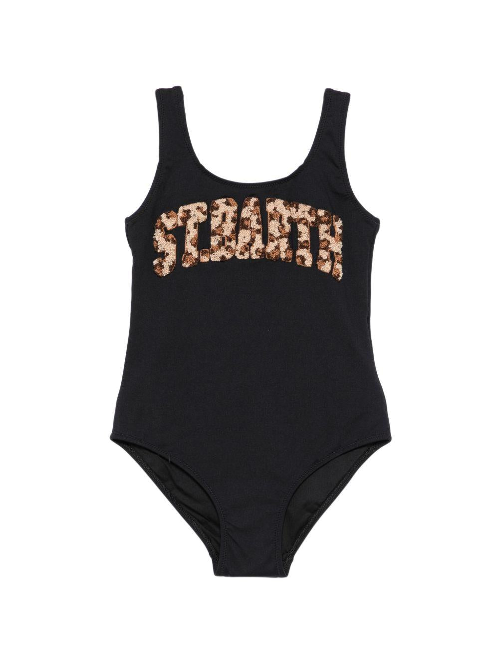 Costume per bambina MC2 Saint Barth Kids nero con logo in rilievo sul davanti CARA001 03406L MC2 ST. BARTH KIDS 