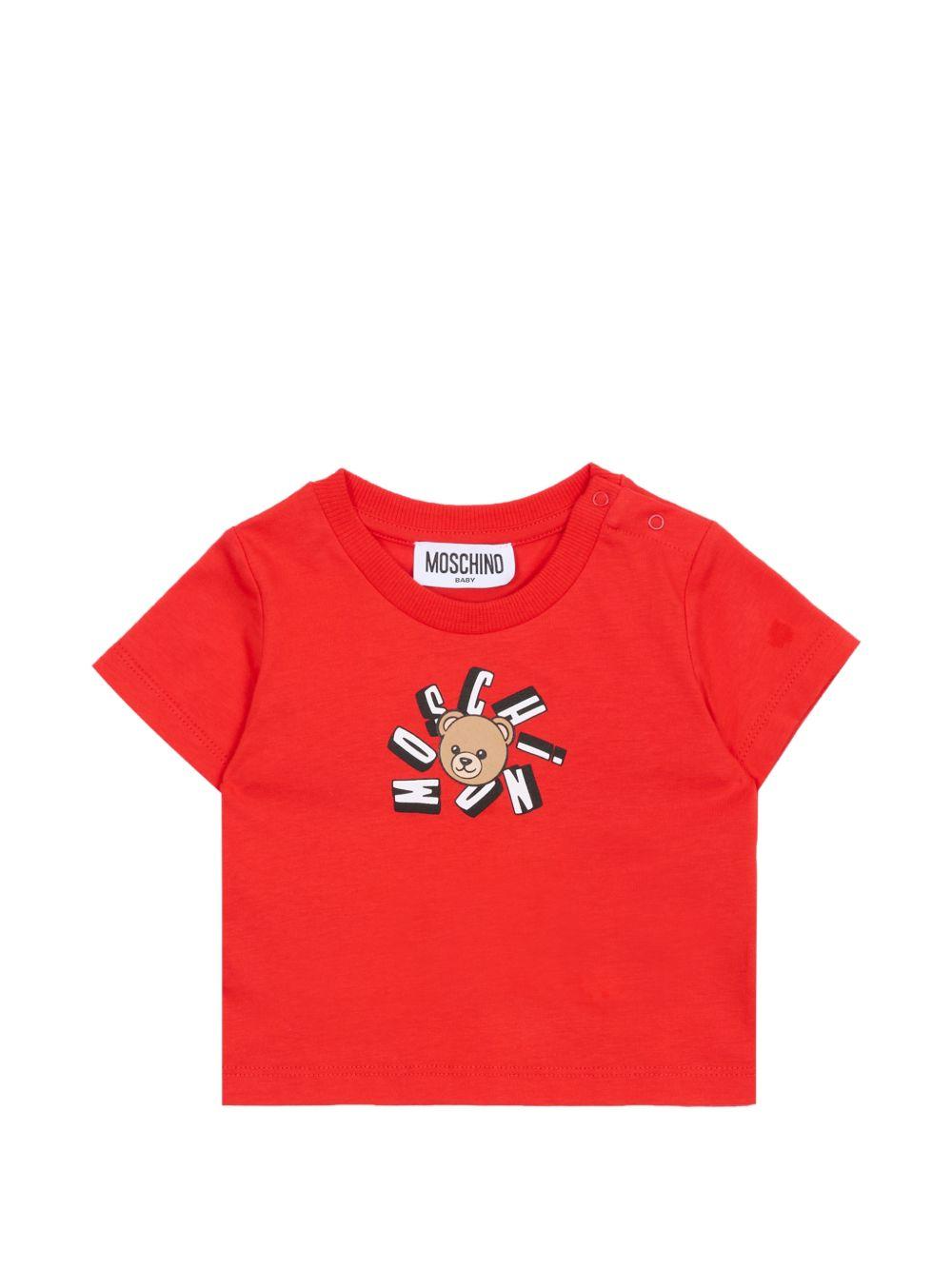 T-shirt per neonati Moschino Kids rossa con motivo Teddy Bear MXM047LAA02 50109 MOSCHINO KIDS 