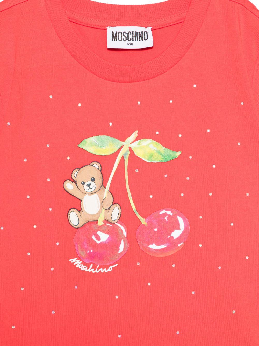 T-shirt per bambina Moschino Kids rossa con grafica ciliegia HFM06KLBA10 50109 MOSCHINO KIDS 