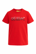 T-shirt per bambini Off-White Kids rossa con logo sul davanti 44BAA002S26J001 600 OFF WHITE KIDS 
