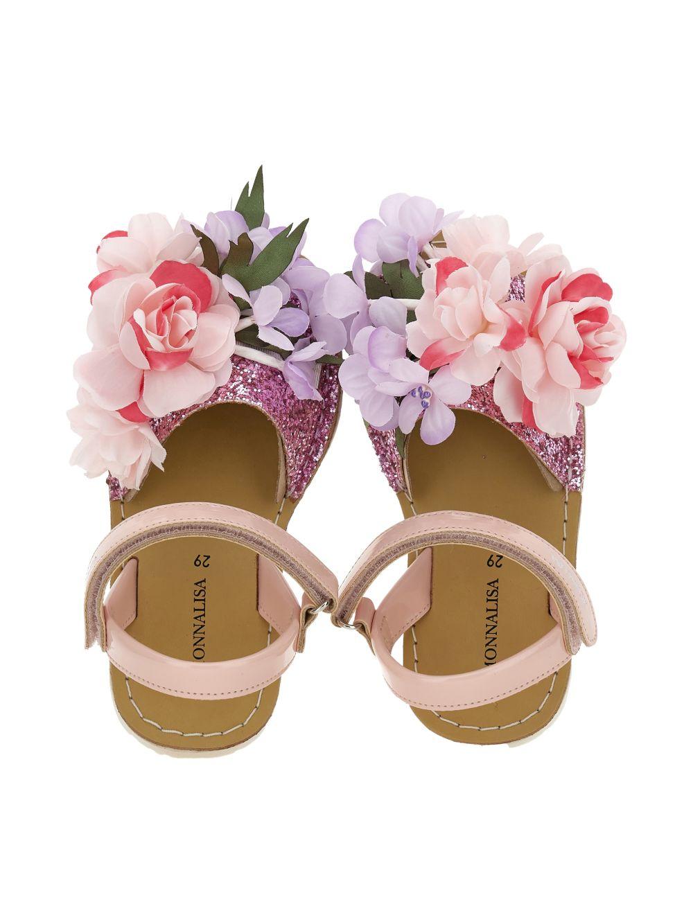 Sandali per bambina Monnalisa rosa con applicazione fiori 8CG009 7710 0090 MONNALISA KIDS 