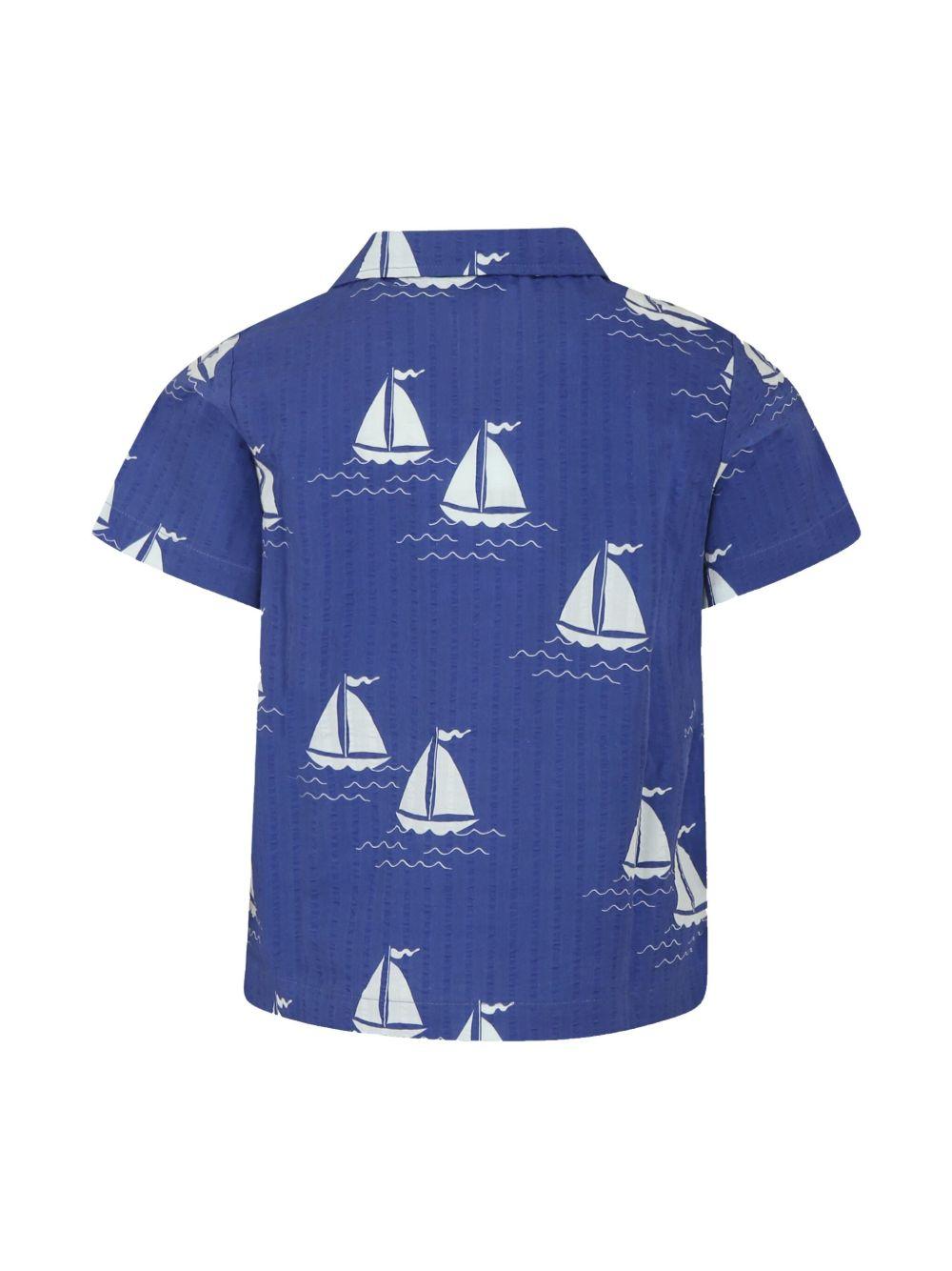 Camicia Sailing Boats per bambino Mini Rodini blu con colletto alla cubana 2522015160 BLUE MINI RODINI 