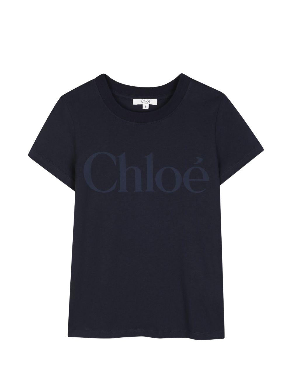 T-shirt per bambina Chloè Kids blu con stampa logo sul davanti C21301 859 CHLOE' KIDS 