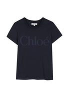 T-shirt per bambina Chloè Kids blu con stampa logo sul davanti C21301 859 CHLOE' KIDS 