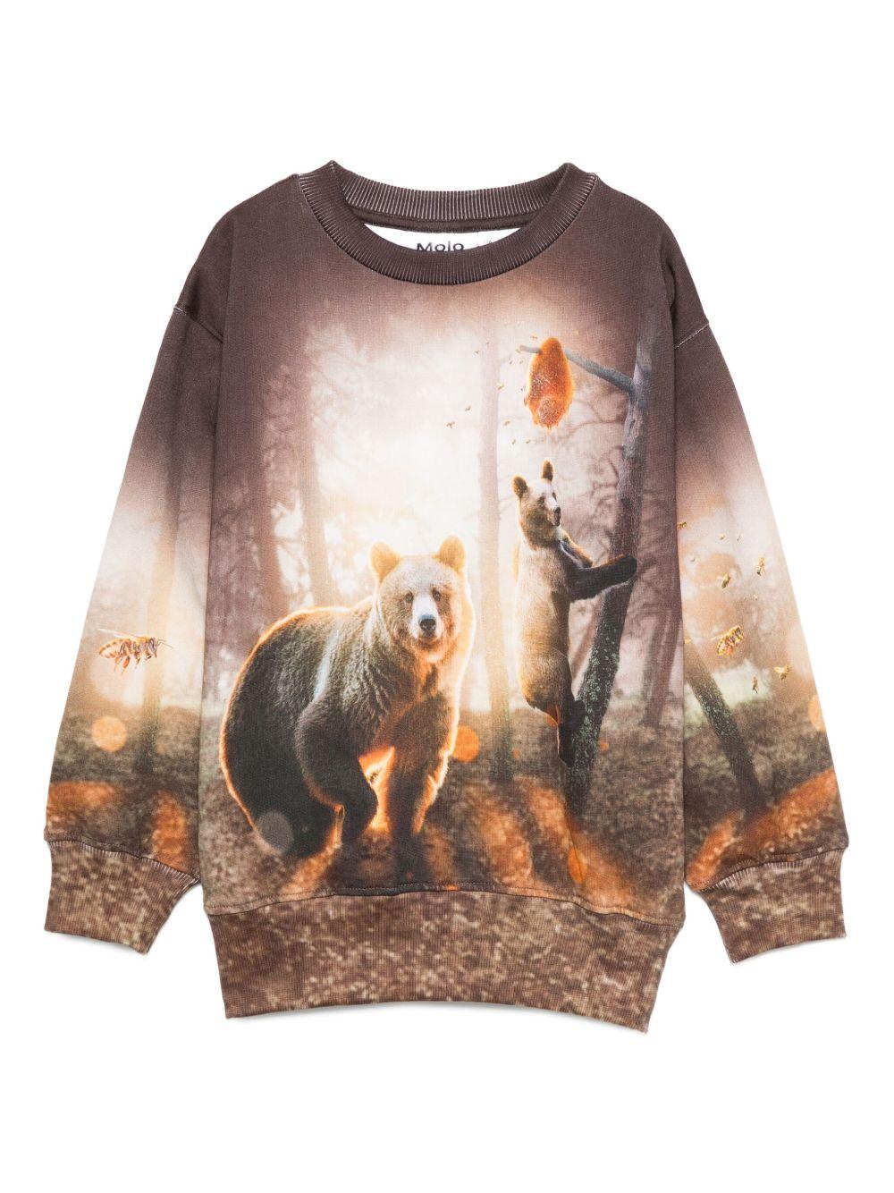 Felpa per bambino Molo marrone con stampa orso 1W25J203 9657 MOLO 