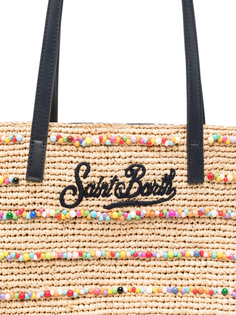 Borsa MC2 Saint Barth beige con perline colorate ricamate all-over RAFC002 00357L MC2 ST. BARTH KIDS 