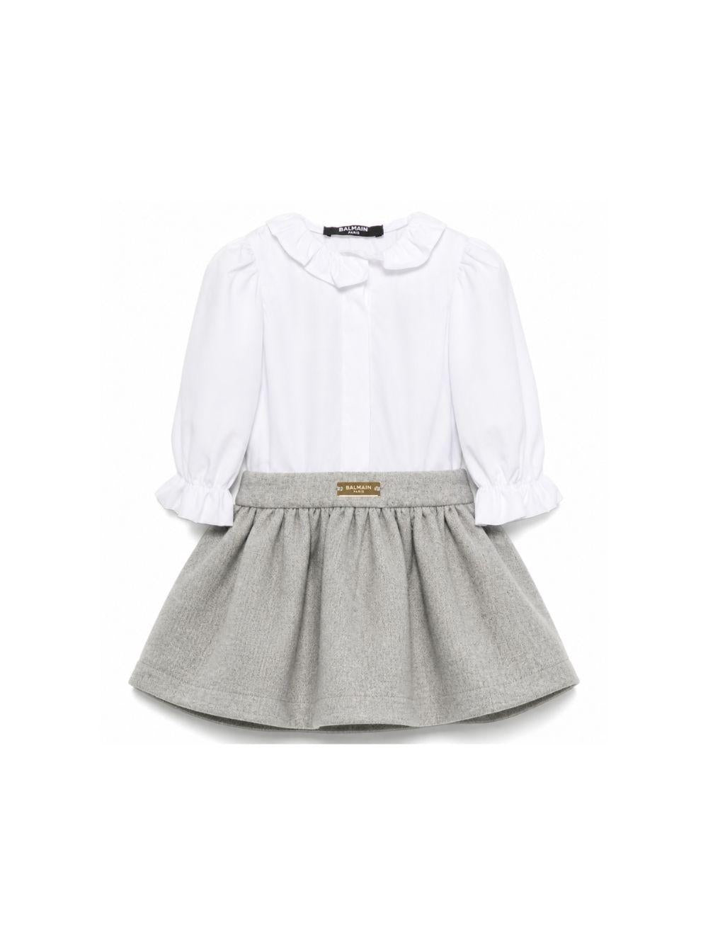 Abito per neonata Balmain Kids bianco e grigio con gonna a pieghe BZA000 I0341 806OR BALMAIN KIDS 