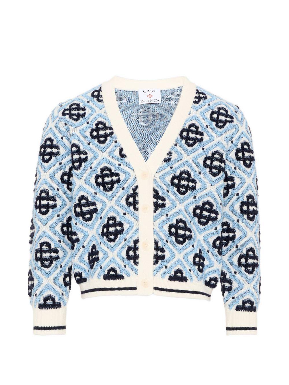 Cardigan per bambina Casablanca Kids azzurro con motivo mongramma all-over KPF26KW151201 MONOGRAM CASABLANCA KIDS 