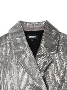 Giacca doppiopetto per bambina Dkny Kids argento con decorazione con paillettes all-over D62375 016 DKNY 