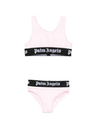 Costume da bagno per bambina Palm Angels Kids rosa chiaro con stampa logo PGFE002S26JER001 042 PALM ANGELS KIDS 