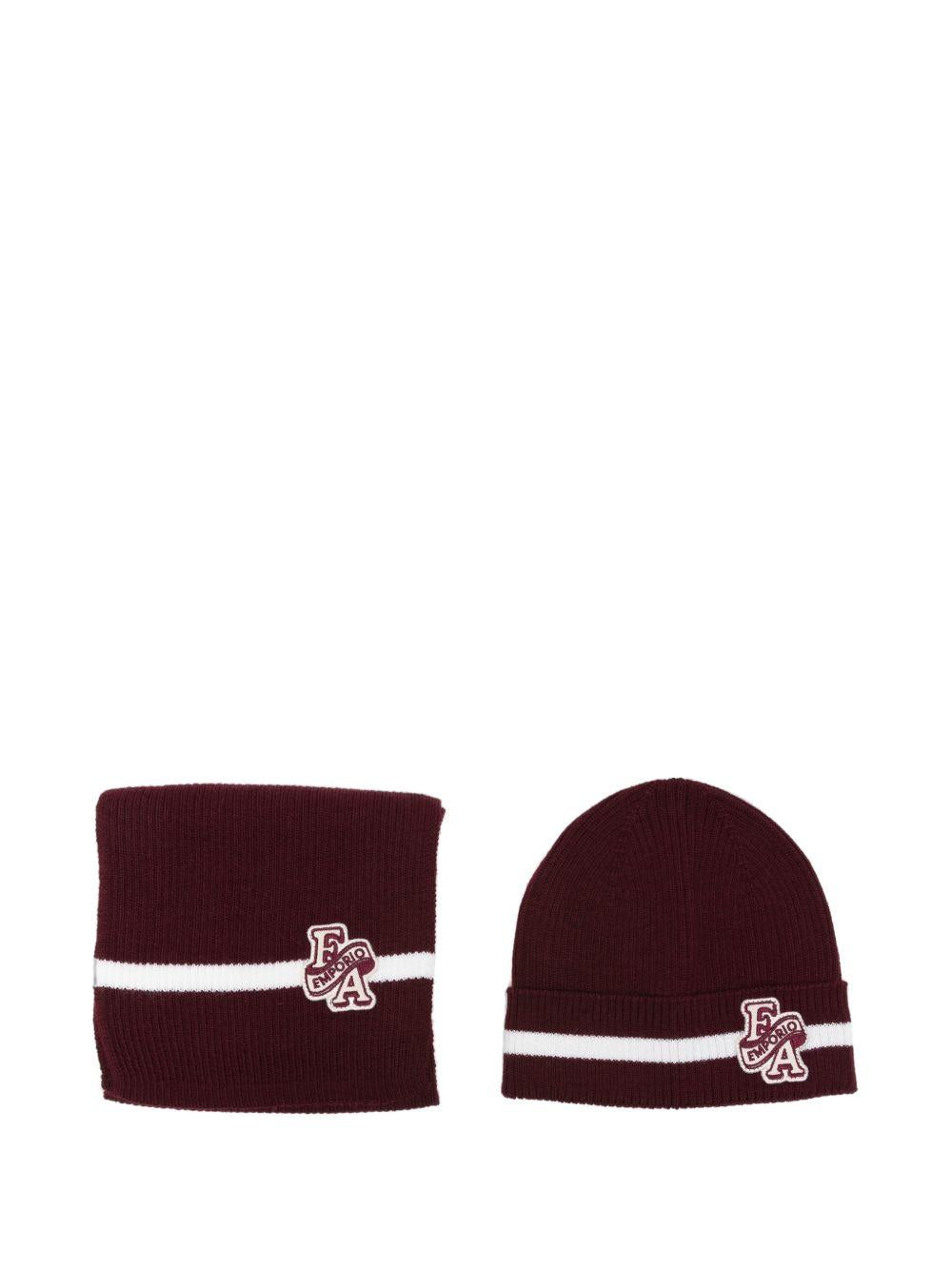 Set di sciarpe a righe per neonato Emporio Armani Kids bordeaux con ricamo logo EB001679 AF27314 UA343 EMPORIO ARMANI KIDS 