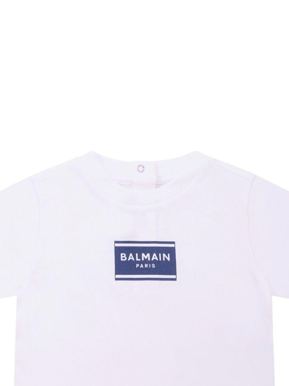 T-shirt per neonato Balmain Kids bianca con logo sul davanti BY8501 Z3672 100BL BALMAIN KIDS 