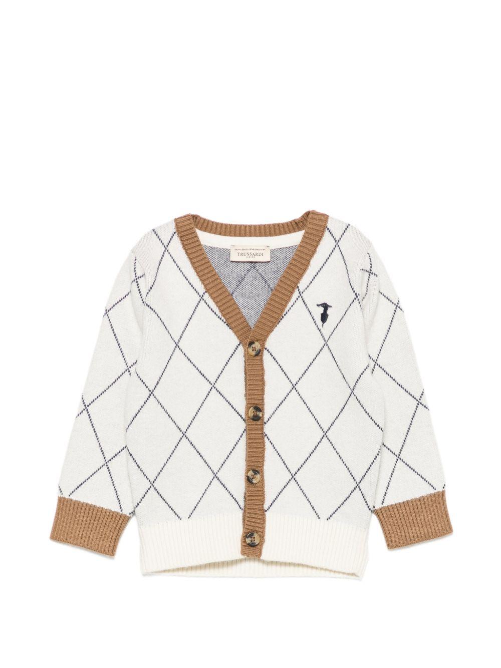 Cardigan per neonato Trussardi Kids bianco con motivo a quadri TIA26095CD OFF-WHITE TRUSSARDI KIDS 