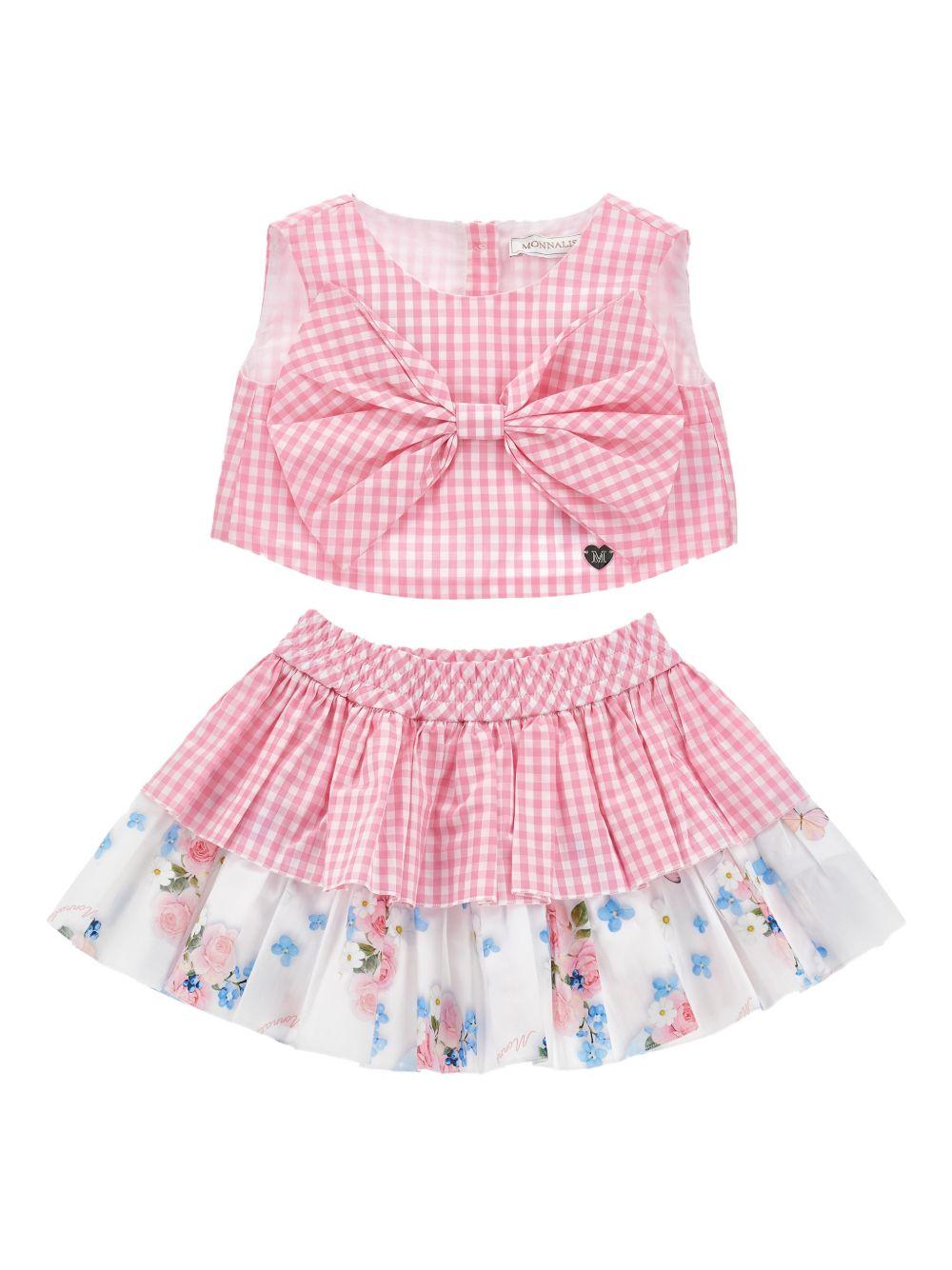 Set top con gonna per neonata Monnalisa rosa con motivo a quadretti 31G502 7154 0093 MONNALISA KIDS 