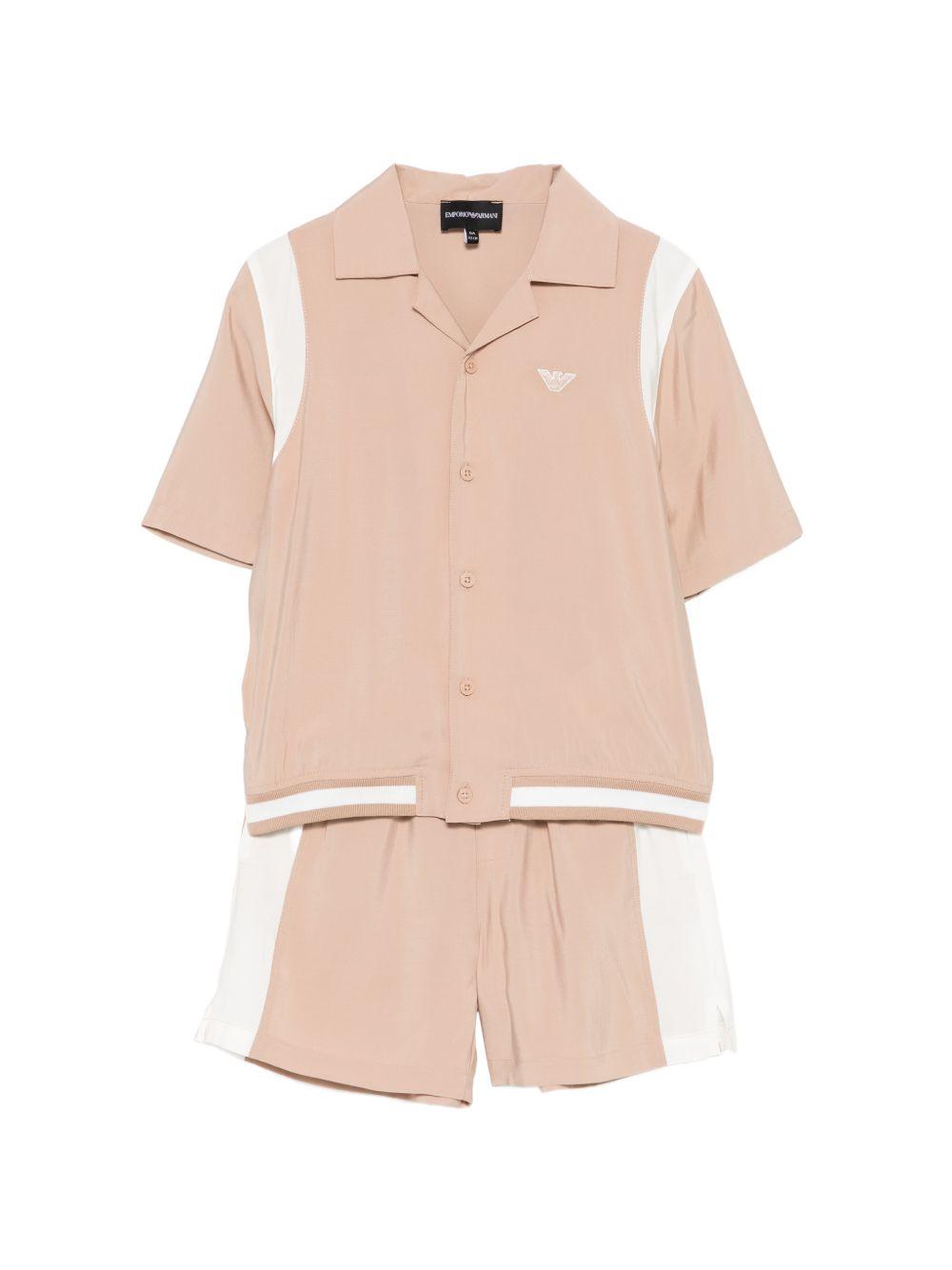 Set t-shirt e shorts per bambino Emporio Armani Kids beige con dettagli a contrasto EB001042 AF20699 M1301 EMPORIO ARMANI KIDS 
