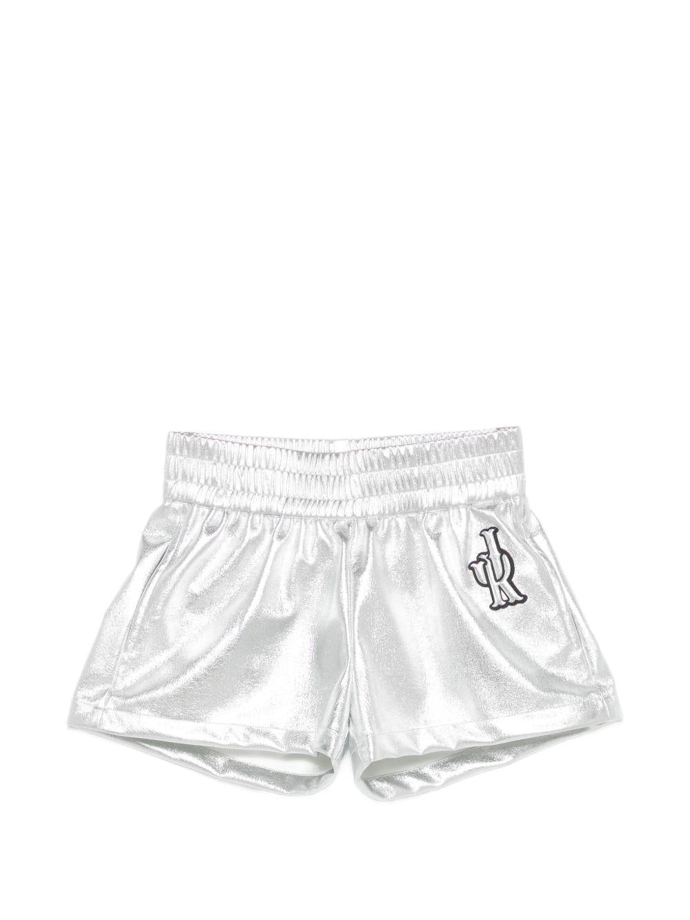 Shorts per bambino John Richmond Junior argento metalizzato con dettaglio logo RGP26044SH SILVER JOHN RICHMOND JUNIOR 