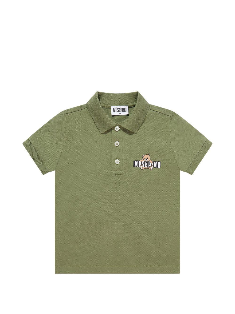 Polo da bambino Moschino Kids verde con stampa orsacchiotto HSM03YLFA09 30037 MOSCHINO KIDS 