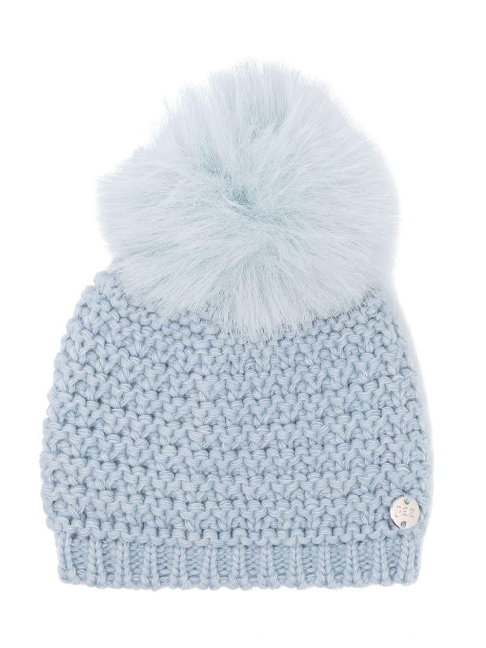 Berretto con pompon per neonato Paz Rodriguez blu con placca con logo 040-130945 23 H98 PaZ RODRIGUEZ KIDS 
