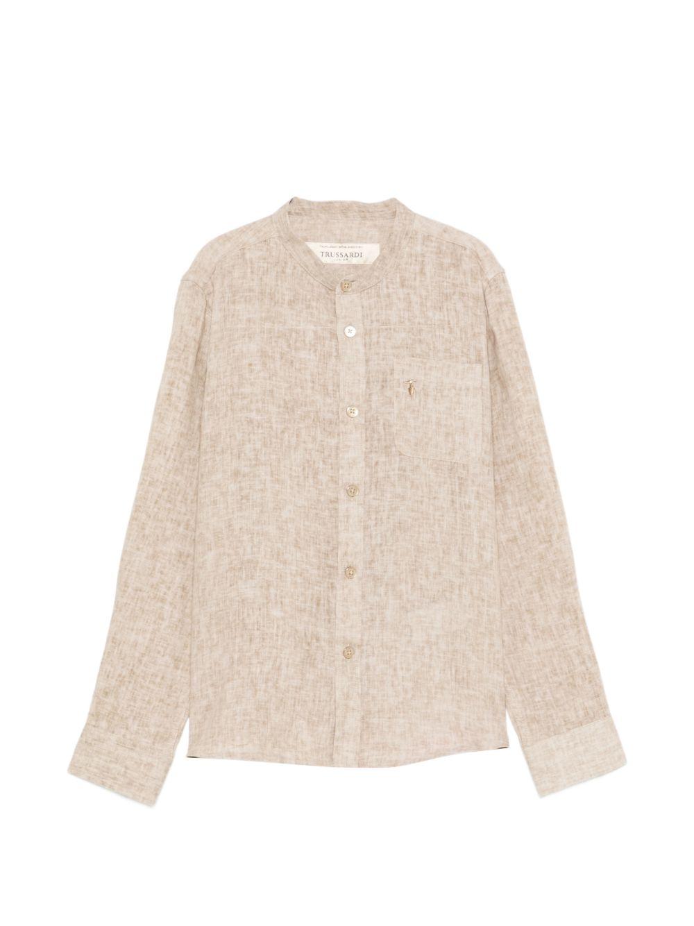 Camicia per bambino Trussardi Junior beige con ricamo logo sul davanti TBP26140CA BROWN INC. TRUSSARDI KIDS 