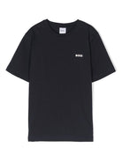T-shirt con logo goffrato per bambino BOSS Kidswear nero con girocollo J25P23 849 BOSS KIDS 