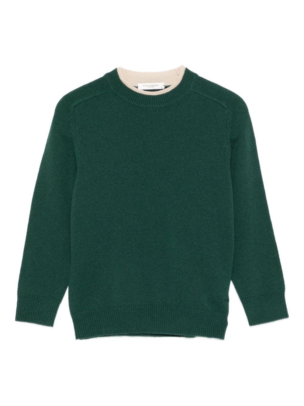 Maglione per bambino Paolo Pecora Kids verde con collo a contrasto PP4083 FORESTA PAOLO PECORA KIDS 