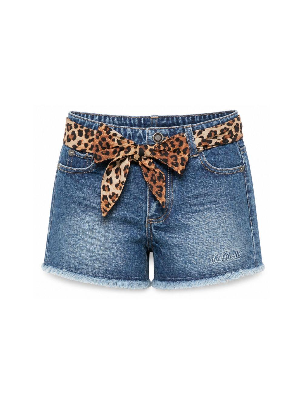 Shorts per bambina MC2 Sainth Barth Kids denim con cintura animalier KOK0001 00958L MC2 ST. BARTH KIDS 