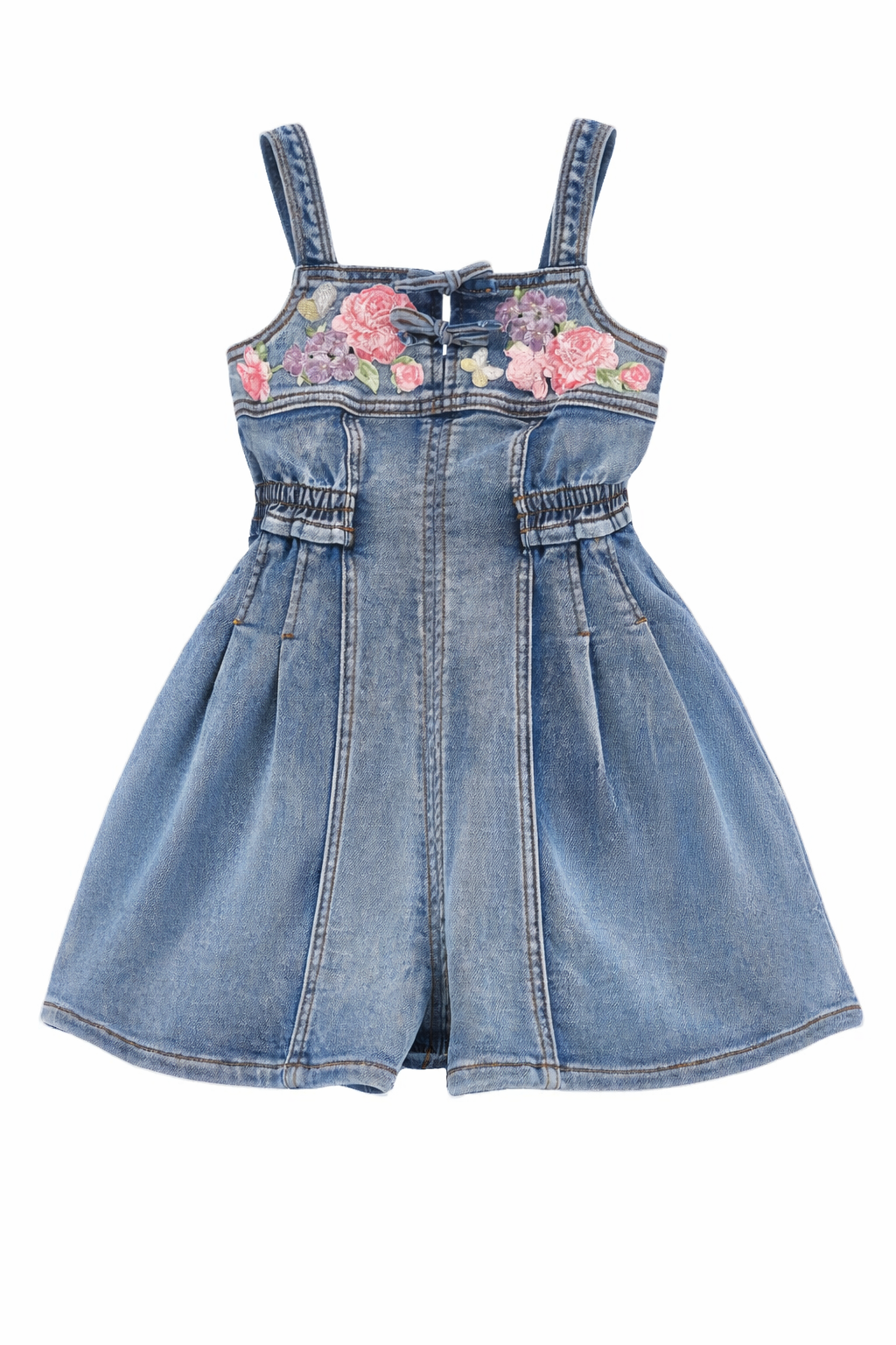 Tuta corta per bambina Monnalisa in denim con ricamo floreale 19G200 7015 055B MONNALISA KIDS 