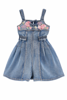 Tuta corta per bambina Monnalisa in denim con ricamo floreale 19G200 7015 055B MONNALISA KIDS 