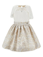 Set 2 pezzi per bambina Monnalisa beige con decorazione sullo scollo 71G502RM 7676 0170 MONNALISA KIDS 