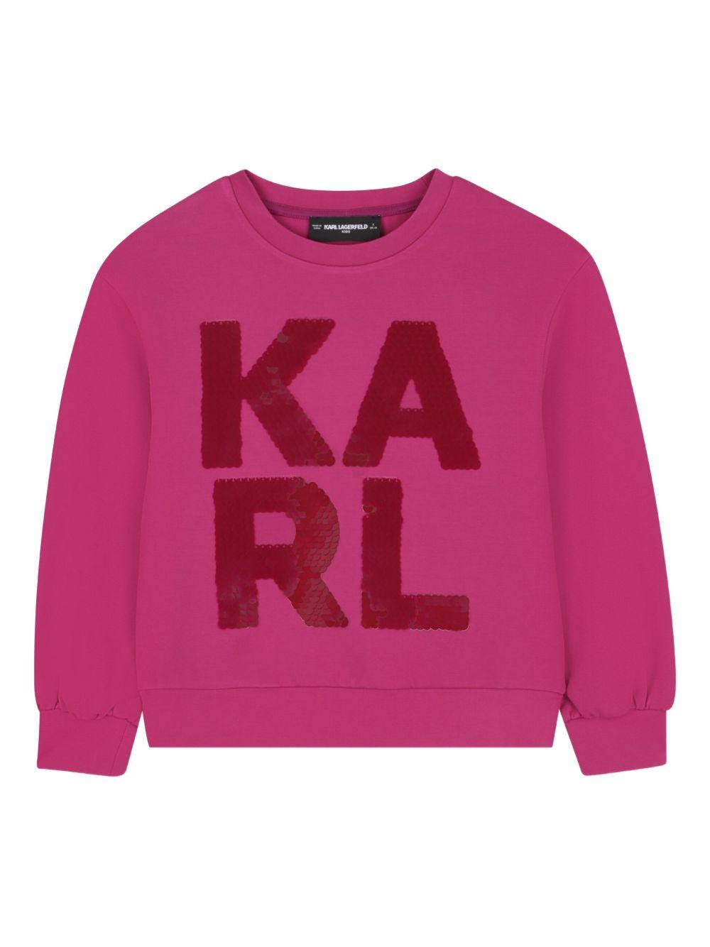 Felpa per bambina Karl Lagerfeld Kids fucsia con logo in paillettes Z30613 469 KARL LAGERFELD KIDS 