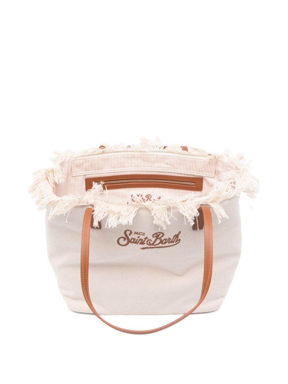 Borsa tote City Regular in Canvas MC2 Saint Barth beige con frange CBF0001 00302L MC2 ST. BARTH KIDS 