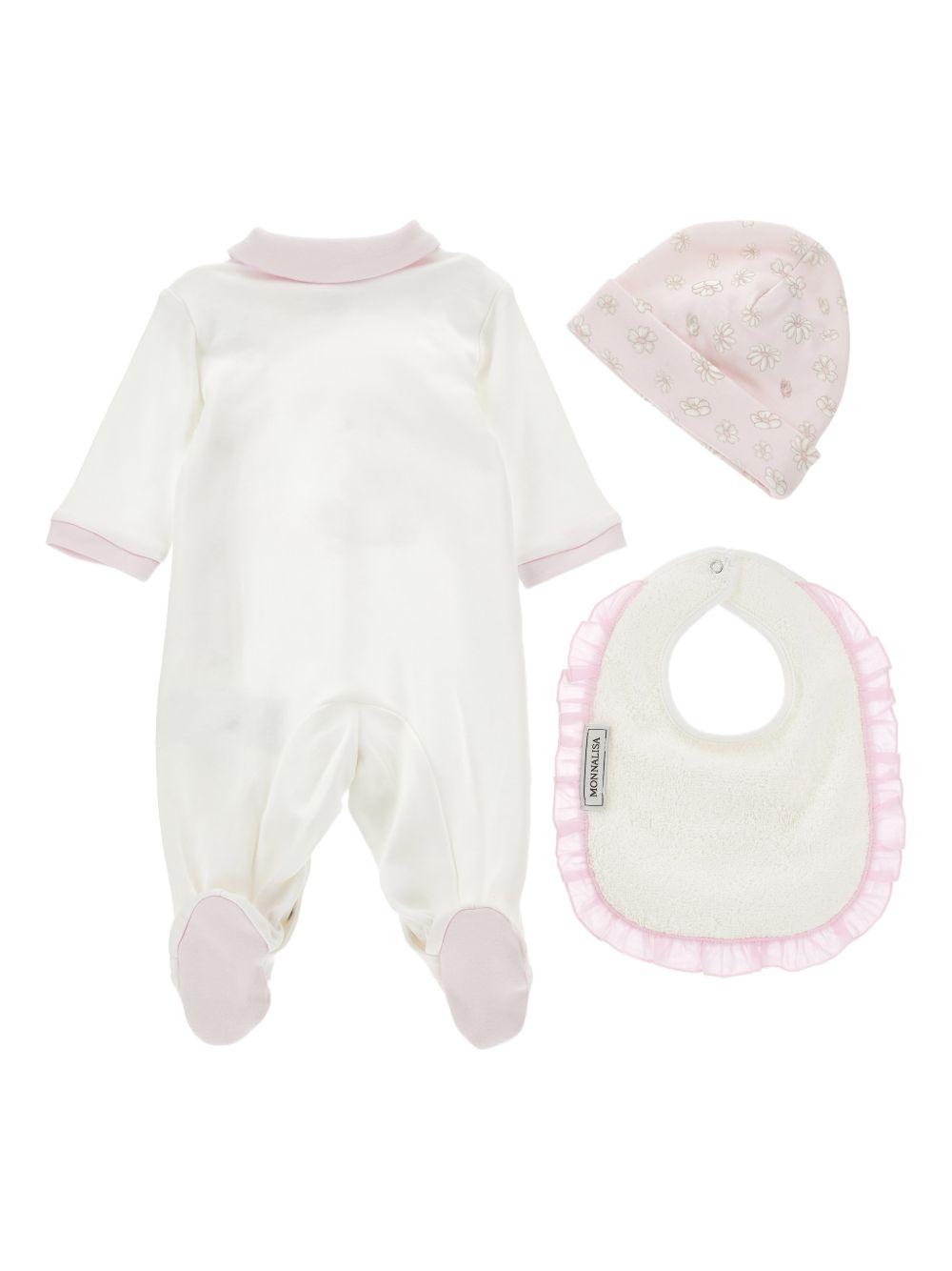 Set tutina bavaglino e cappellino per neonata Monnalisa bianco con stampa coniglietta 35G518 7000 0001 MONNALISA KIDS 