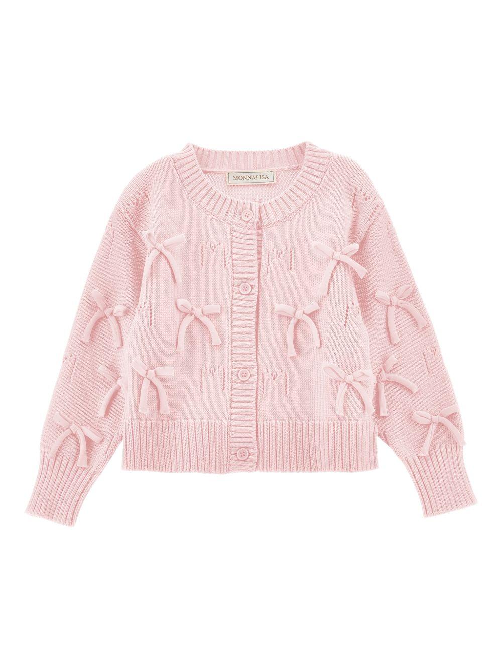 Cardigan per bambina Monnalisa rosa con dettaglio fiocchi 17G801 7029 0091 MONNALISA KIDS 