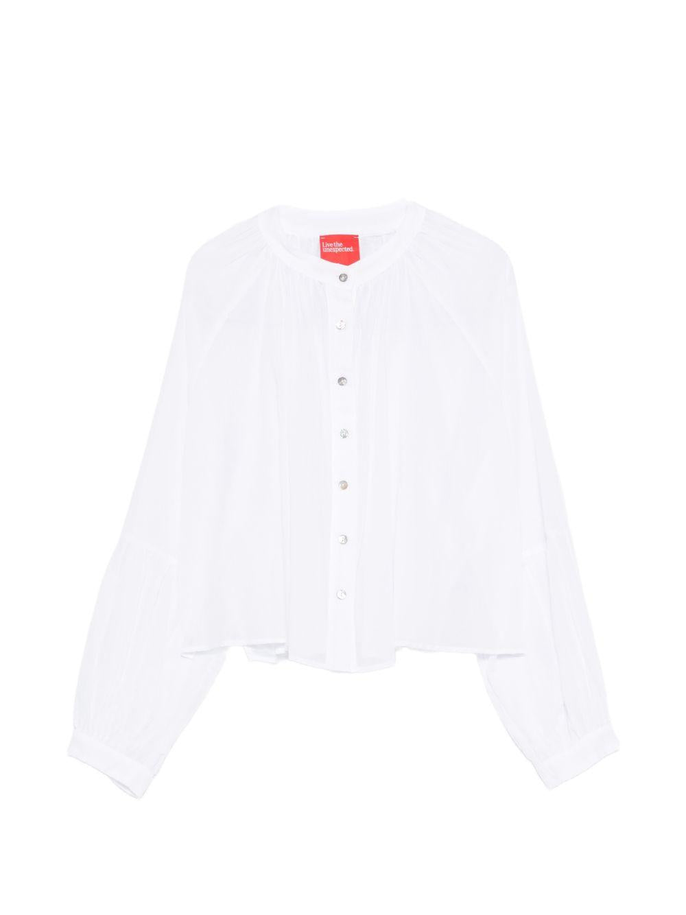 Camicia arricciata Merci bianca con scollo rotondo CAM033 WHITE MERCI 