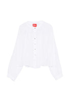 Camicia arricciata Merci bianca con scollo rotondo CAM033 WHITE MERCI 