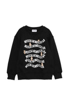Felpa per bambino Moschino Kids nera con stampa logo all-over HUF09LLCA88 60100 MOSCHINO KIDS 