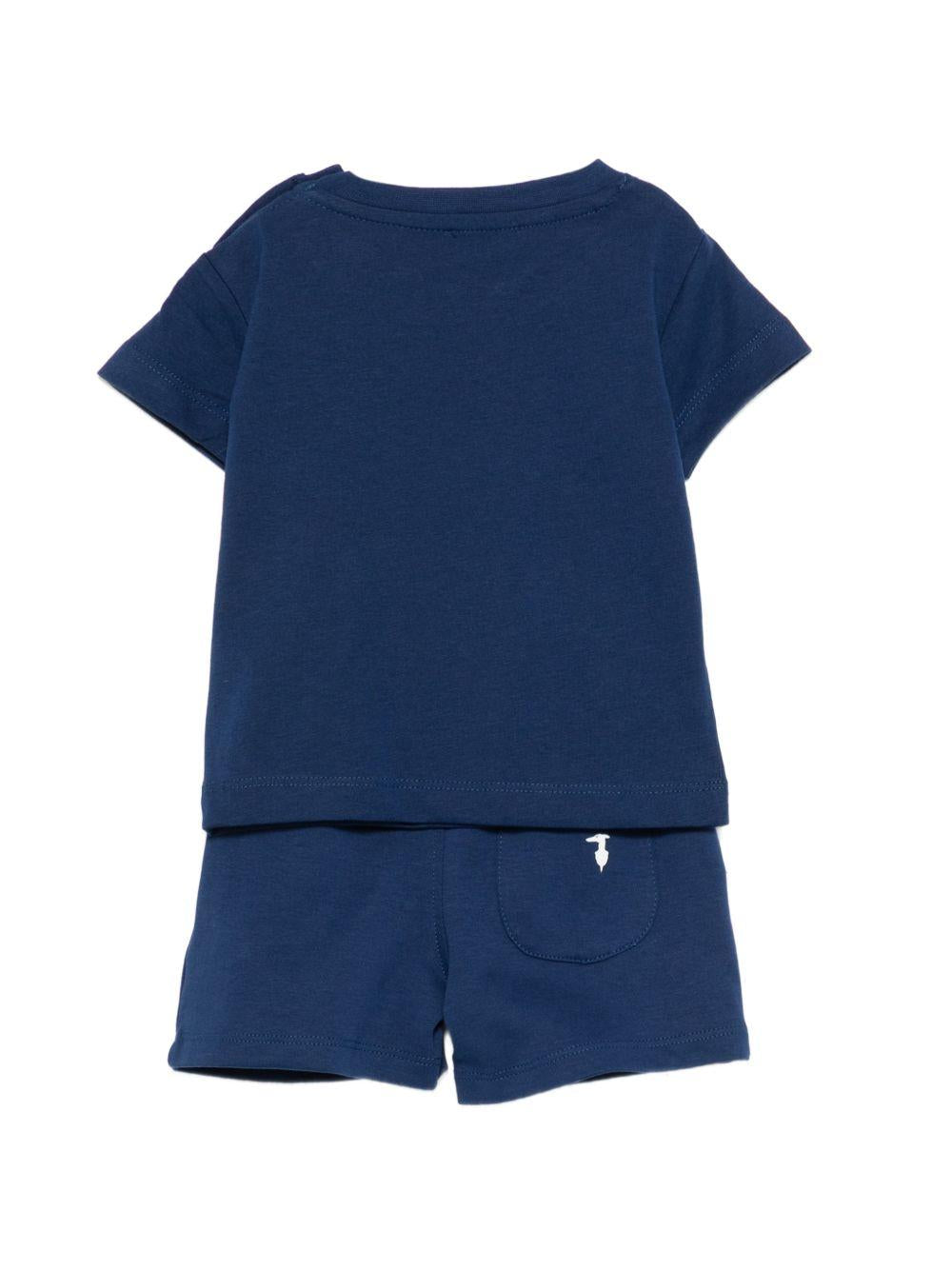 Set t-shirt e shorts per neonato TRUSSARDI JUNIOR blu con stampa logo TIP26008CJ BLUE EST. TRUSSARDI KIDS 