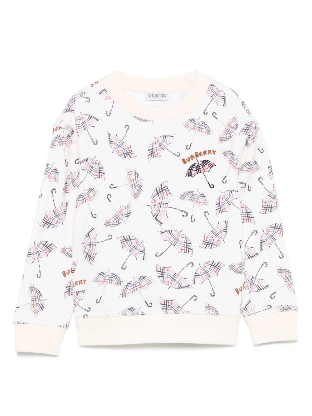 Felpa per bambino Burberry Kids bianco con stampa ombrello 8109044 B8769 BURBERRY KIDS 