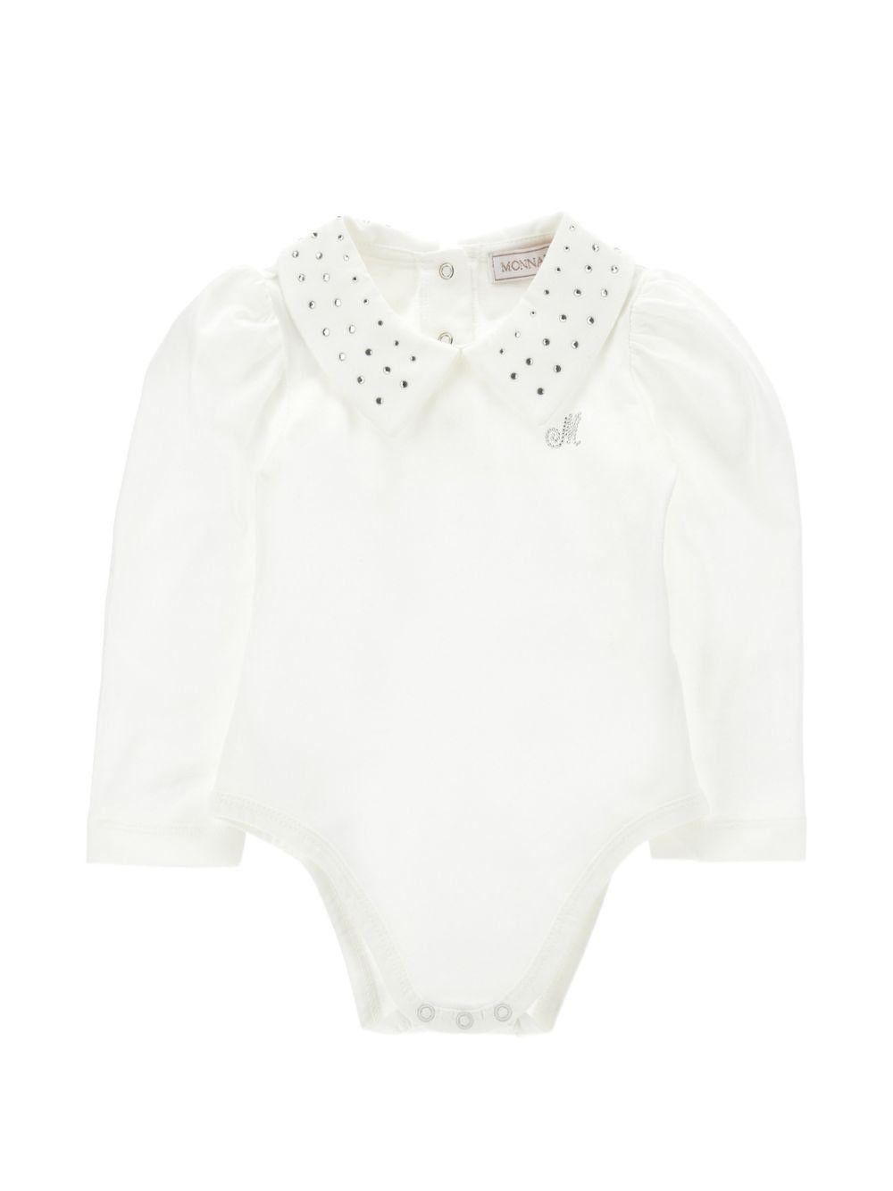 Body per neonata Monnalisa Kids bianco con decorazione con strass 37H300 8002 0001 MONNALISA KIDS 