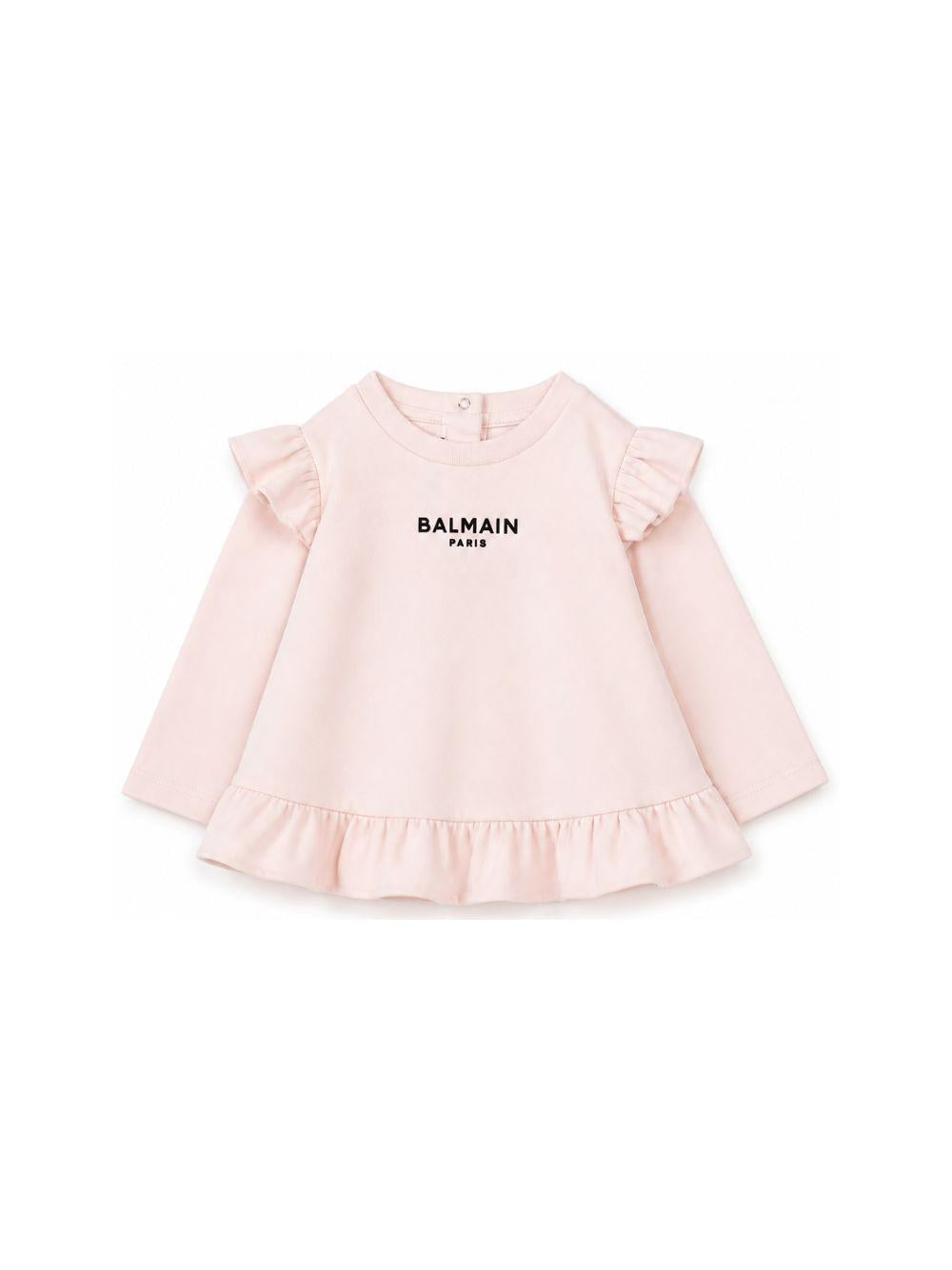 T-shirt per neonata Balmain Kids rosa con dettagli con volant BZ8010 Z3672 508NE BALMAIN KIDS 