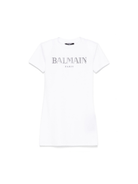 Abito modello t-shirt per bambina Balmain Kids bianco con decorazione logo BW1C01 Z2389 100NE BALMAIN KIDS 