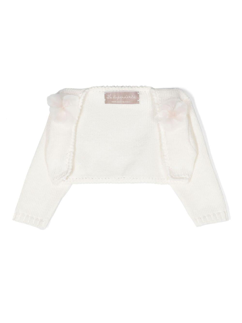 Cardigan per neonata La Stupenderia bianco in cotone con polsini a coste SJSS84 802 LA STUPENDERIA KIDS 