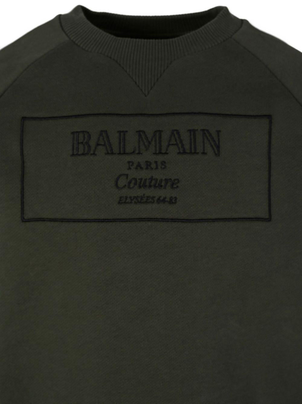 Felpa per bambino Balmain Kids verde con logo ricamato BX4P80 Z3183 762NE BALMAIN KIDS 