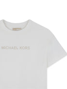 T-shirt per bambina Michael Kors Kids bianca con dettaglio logo R30602 117 MICHAEL KORS KIDS 