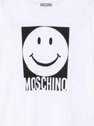 T-shirt per bambino Moschino Kids bianco con motivo smiley HSM05GLAA01 10101 MOSCHINO KIDS 
