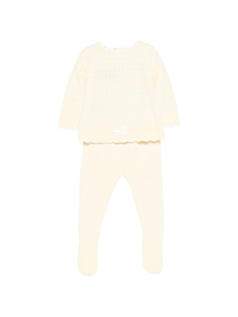 Set maglioncino e pantaloni per neonata Paz Rodriguez giallo con dettaglio lavorazione a pointelle 103-123518 0501 PaZ RODRIGUEZ KIDS 